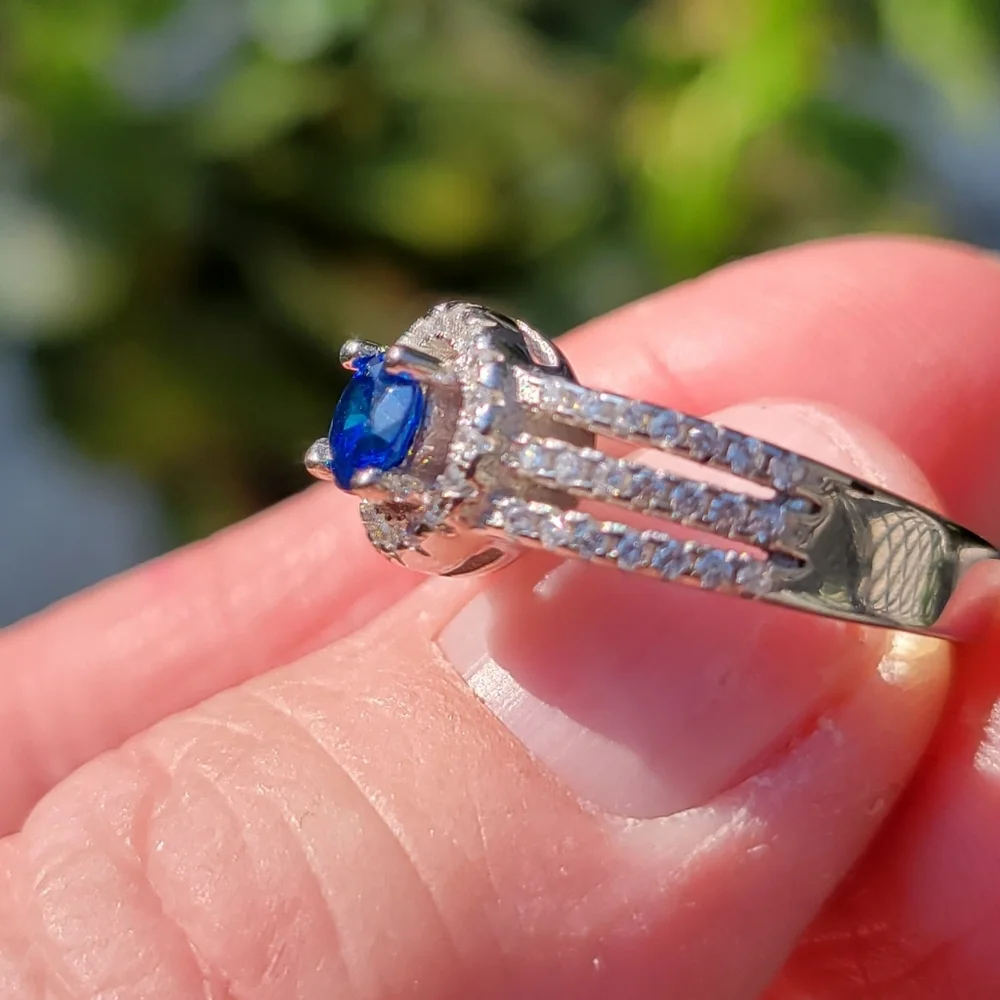 NEW Platinum‎ Plated Sapphire Pave Diamond Simulant Ring